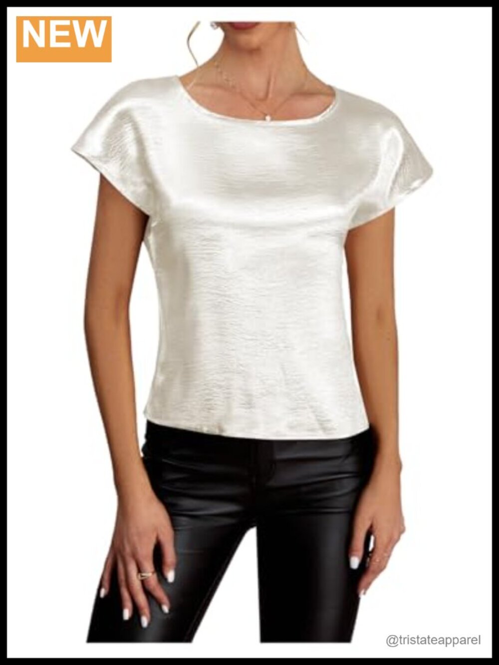 Women's Satin Dolman Sleeve Blouse Elegant Short Sleeve Top